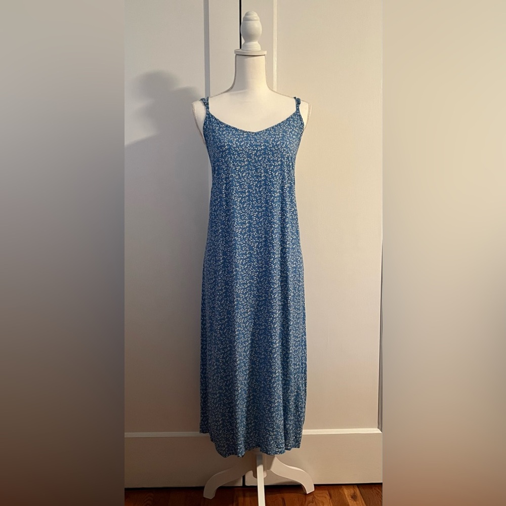 Two Blue Floral Sleeveless Midi Dress